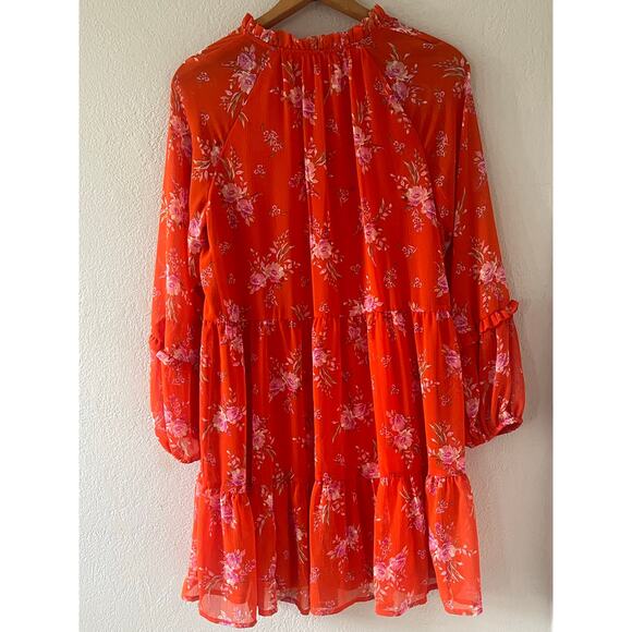 NWT Women's Vince Camuto Three Tier Orange Floral Print Flowy Boho‎ Dress Sz Med - Picture 3 of 12